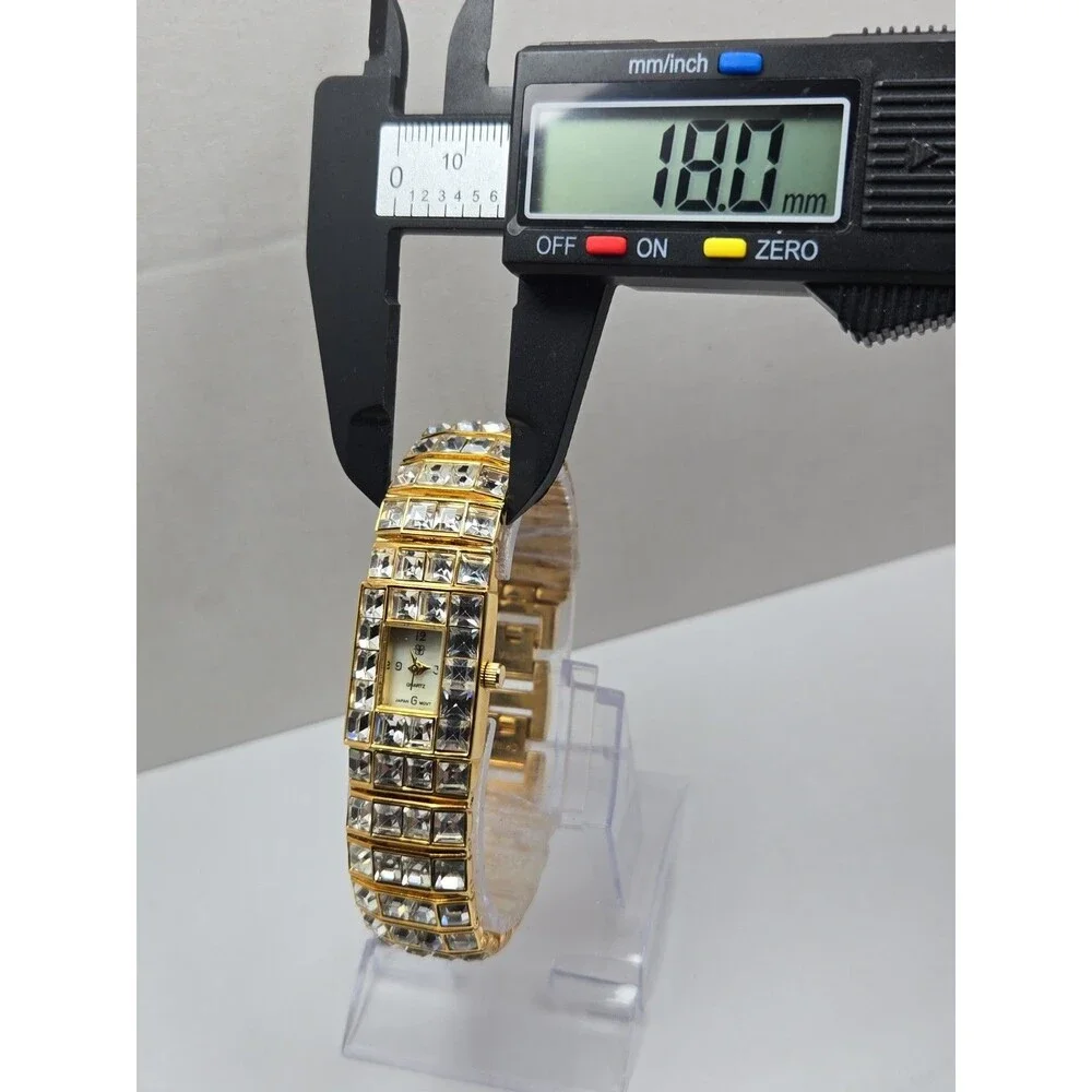 Vintage Suzanne Somers Gold Tone Rhinestone Bracelet Tank MOP Watch New Battery